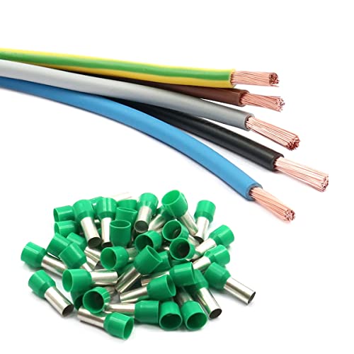 Xenterio 16mm Verdrahtungssatz für Zählerschrank/Elektroverteilung 5x 2m Kabel (braun/schwarz/grau/blau/grün-gelb) 50 Aderendhülsen mit Kunststoffkragen