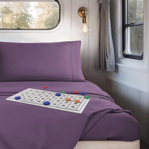 Image of Nestl Purple Short Queen Sheets for RV, Hotel Luxury RV Queen Sheets Set, 4 Piece Fitted Bed Sheet Set and Pillowcases, Super Soft, Wrinkle-Free, and Breathable Camper Bedding
