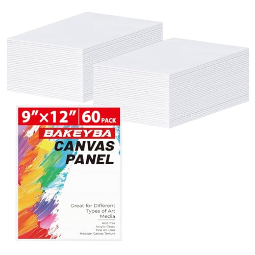 BAKEYBA Canvas Boards 60 Pack 9x12 Inch Painting Canvas Panels White Blank 100% Cotton Art Supplies for Acrylics Oil Watercolor Tempera Paints