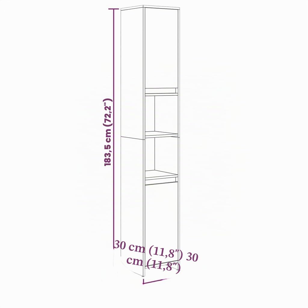 vidaXL Armario de Baño Mueble Lavadora Estante Aseo Colada Inodoro Ducha WC Bañero Almacenamiento Madera Contrachapada Gris Sonoma 30x30x183,5 cm