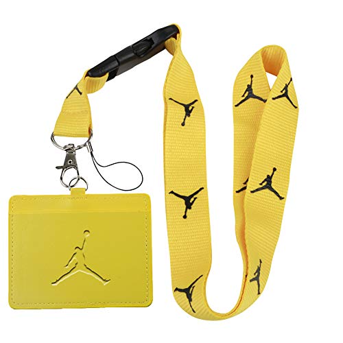 Jordan Yellow Faux Leather Business ID Badge Card Holder with Keychain Lanyard