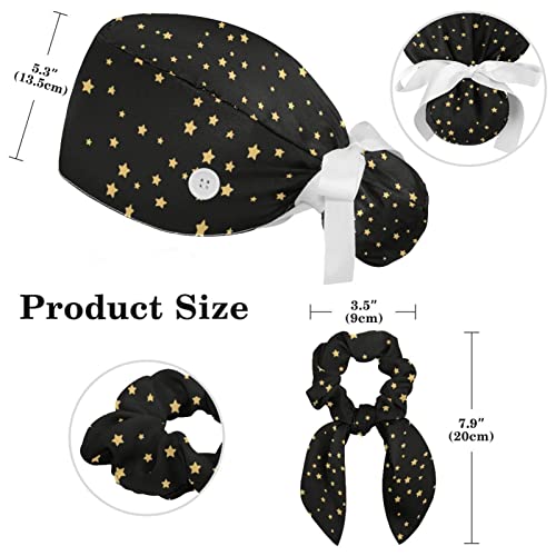 Image of Women's Working Caps Bouffant Surgical Cap with Bow Scrunchies Little Daisy Art Paint Ponytail Holder Tie Back Scrub Hat