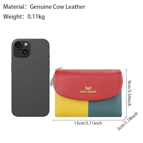 Color Block RFID Short Wallets Genuine Leather Multi-card Slots Card Holder Trifold Purse Magnetic Opening 2053 (Purple)4