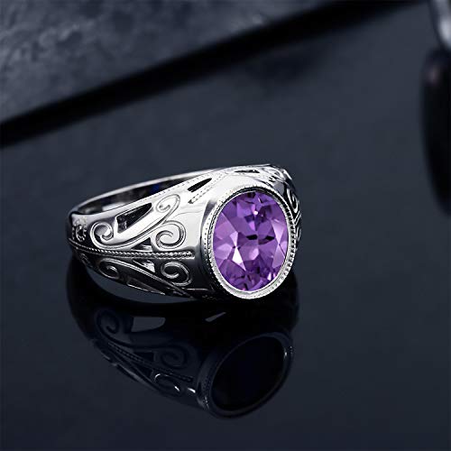 Gem Stone King Men's 925 Sterling Silver Oval Amethyst Ring (4.60 Cttw, Gemstone Birthstone, Available In Size 7,8,9,10,11,12,13)