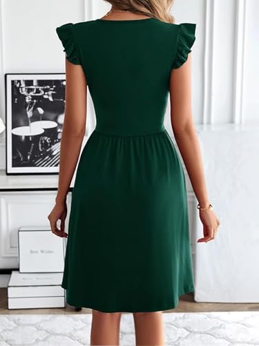 BARASA Women's Summer Dresses V Neck Ruffle Sleeveless Sundress A-line Knee Length Dress Cocktail Party with Pockets D6484
