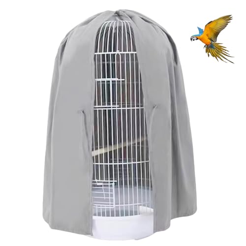 Image of QBLEEV Round Parrot Birdcage Cover, Pet Universal Blackout Cage Cover Shade | Windproof light-proof sleep reduces distractions night accessories cloth without cage, bow tie clouser, easy to wear