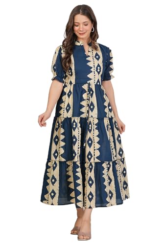 Image of Monique Brand Women's /Girls Cotton Kurta for Women Floral Printed Regular Fit Anarkali Kurta ||Floral Flared Western Dress