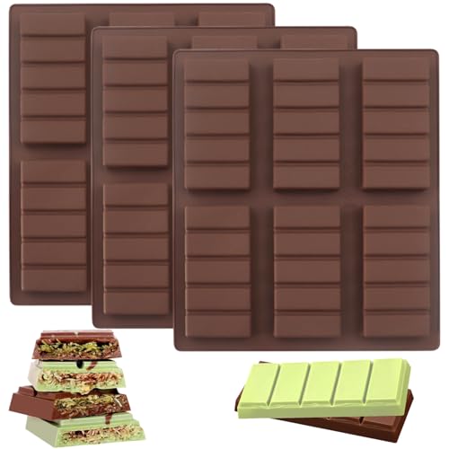 YXHZVON Lot de 3 Moules à Chocolat en Silicone 6 Unités 5 Grilles, Moule à Gaufres Réutilisables avec, Grille Moules à Bonbons à Gummy, Moule Bonbon Antiadhésif, pour Gelée, Pralines, Glaçons (Brun)