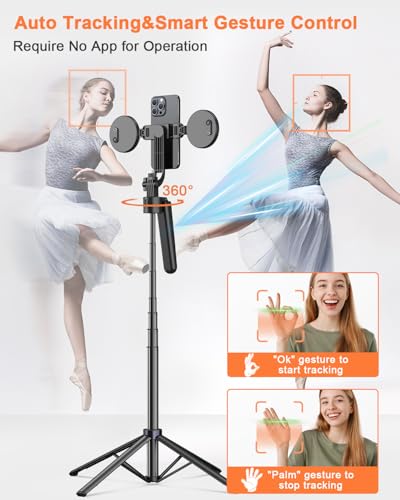 Yeaki Trípode de seguimiento facial automático de 71 pulgadas para iPhone con luz, soporte giratorio de 360° con control remoto recargable para grabación de video TikTok Vlog, trípode de teléfono para - imagen 2