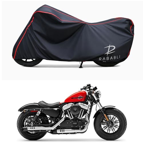 Image of Waterproof Bike Body Cover Compatible for | Davidson Forty Eight | Taffeta Fabric, Red Piping Design, Bottom Elastic Fit | Dustproof, Sun UV & Rain Protection for All Bikes