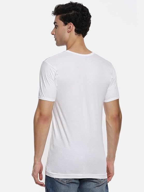 Image of RAMRAJ COTTON Pack of 4 Men's White Round Neck Half Sleeve Cotton Undershirt Vest(White;85)