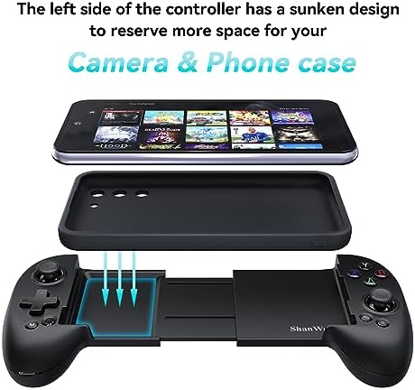 ShanWan Kontroler smartfona Android/iOS, mobilny kontroler gier z regulacją wysokości joysticka do Xbox Cloud Steam Link GeForce NOW MFi Apple Arcade Game