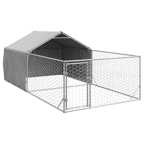vidaXL Niche d'extérieur pour Chien enclos 5x2x1,5 m Acier galvanisé, Cage de Chien d'extérieur, Grande Cage de Chien, Niche de Chien Couverte