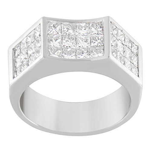 14K White Gold 2-1/3 Cttw Princess-Cut Diamond Invisible-Set Triple Face Convex Composite Square Cluster Wide Fashion Band Ring (G-H Color, VS2-SI1 Clarity)