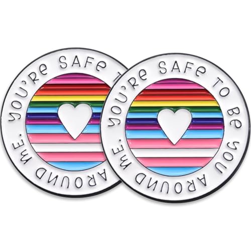 Image of 2025 Round Rainbow Brooch Enamel Pins You're Safe To Be You Around Me Badge Pin Lapel Brooches With Inspirational Quote For Clothing Bags Jackets Hat Decoration Accessories For LGBT People(2pcs)