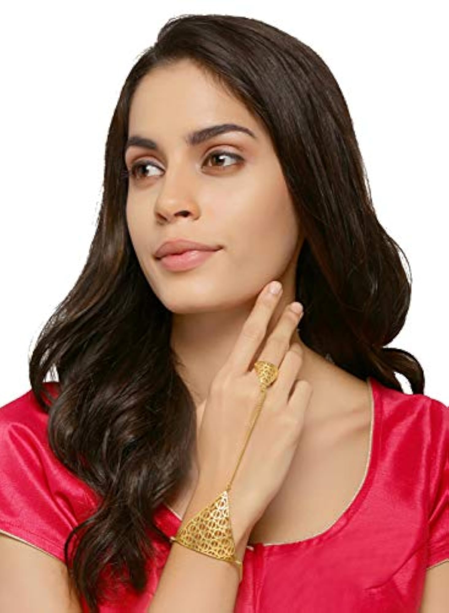 Women's Matt Gold Finish Triangular Haathphool with Ring