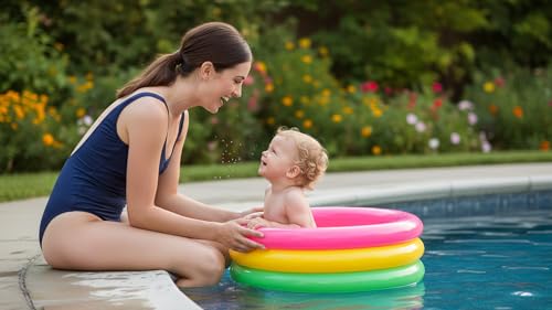 Image of Kids Inflatable Cartoon Swim Ring with Seat - Pink Baby Pool Float (Baby Pool Bath 2 feet)