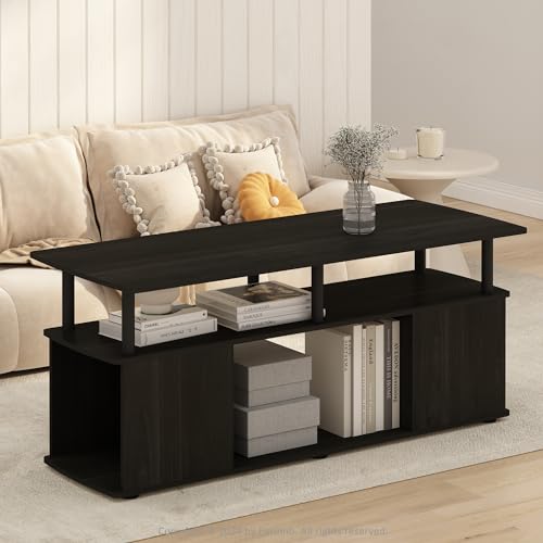 Furinno Jaya Table Basse, Table Basse rectangulaire Moderne avec étagère Ouverte, Table d'appoint avec Rangement latéral, pour Salon, Chambre, Bureau, Noire