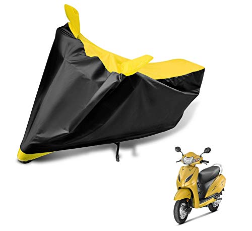 Image of Auto Hub Scooty Cover Compatible with Activa 5G with Mirror Pocket, Dustproof, Heat Resistant, Triple Stitched, Activa 5G Scooty Cover- Black, Yellow
