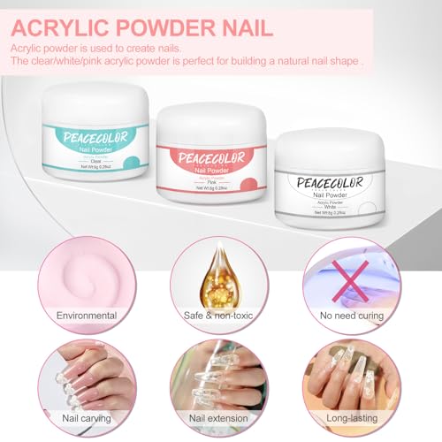 Kit de uñas acrílicas para principiantes con 3 polvos y accesorios miniatura 4