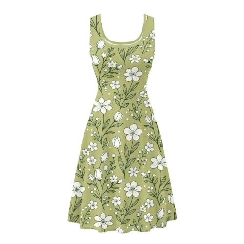 Image of Women Stylish Tank Dresses Sleeveless Round Neck Midi Casual Dress with Pocket for Summer