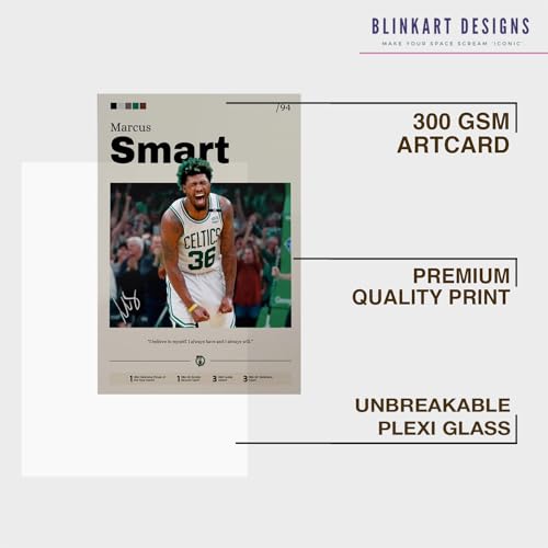 Image of BLINKART Marcus Smart | Nba Basketball Player | Synthetic Wood Photo Framed Wall Hanging Poster Room & Office Bedroom Living Boys And Girl Room Home Wall Hanging | 12x18 Inches