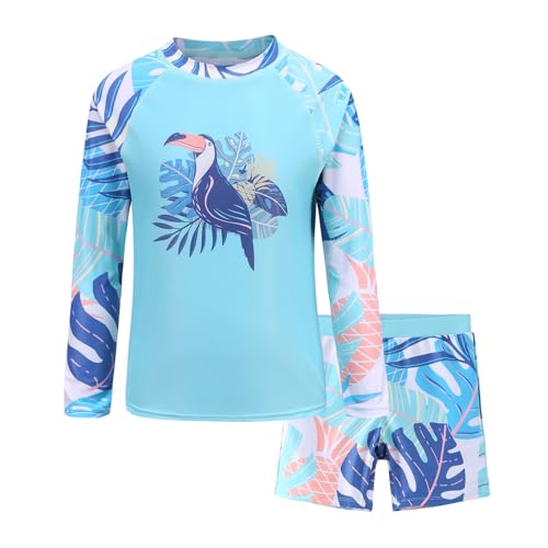 Image of Girls Rash Guard Set for Girls Long Sleeve Swimsuits Hawaiian Two Piece Bathing Suits Swimwear Set