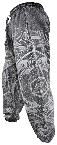 Gheri Mens Stone Washed Boho Print Harem Trousers Elastic Waist Beach Pants2