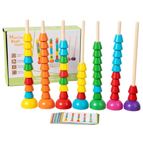 Juguete de apilamiento de Cuentas de Madera - cognitivo, Juego de clasificación de | Actividad de emparejamiento Divertida para los más pequeños, Juego de conteo para Cuentas Set para el