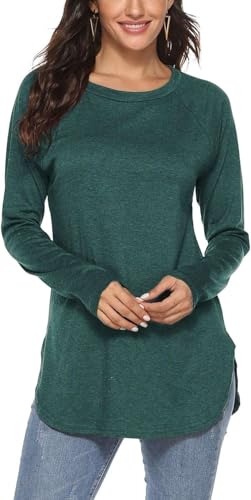 Teesho Damen Longshirt Langarm Elegant Oberteile Baumwolle Tshirt Casual Langarmshirt Tops Tunika (Grün/L) Teesho Damen Longshirt Langarm Elegant Oberteile Baumwolle Tshirt Casual Langarmshirt Tops Tunika (Grün/L)
