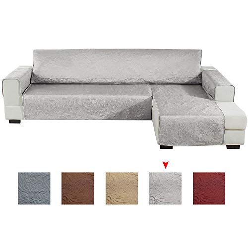 Relax love Funda de Sofa Impermeable Chaise Longue Antideslizante 240 * 270cm,Funda Cubre Sofá para Mascotas,Protector de sofá (Gris Claro, Brazo Derecho)