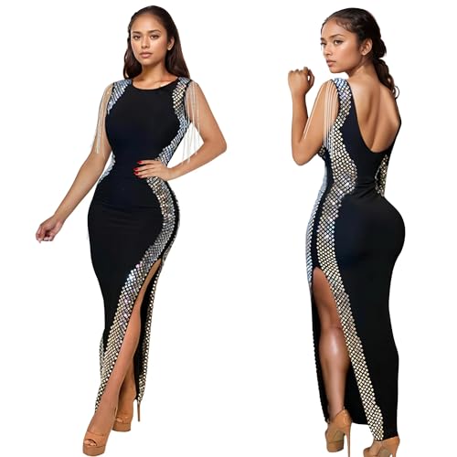 Image of PORRCEY Women's Sexy Rhinestone Mesh See Through Party Night Prom Dress