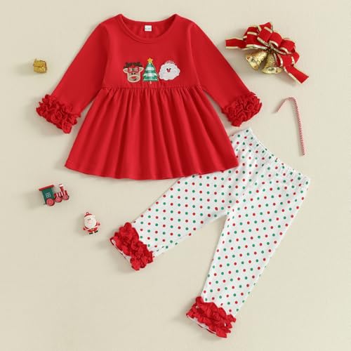 Toddler Baby Girl Christmas Outfit Tree Santa Claus Tunic Dress Top Ruffle Pants Set 2PCS Clothes2
