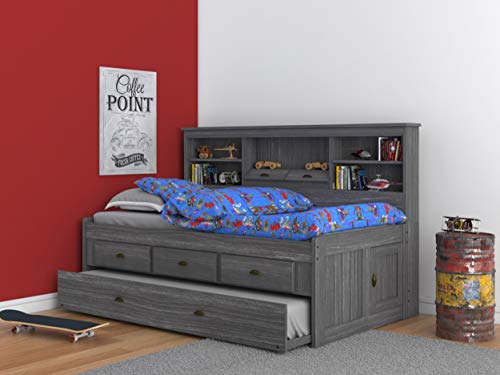 Discovery World Furniture Gray Twin Bookcase Daybed with 3 Drawers and Trundle