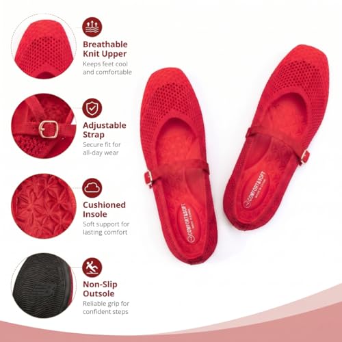 Image of Frank Mully Womens Casual Flat Shoes Square Toe Shoes Knitted Mesh Flat Comfort Work Flat Shoes for Daily Washable