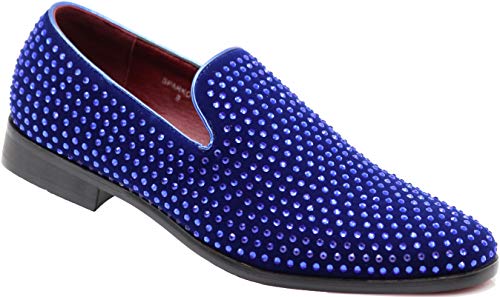 Image of SPK26 Men's Vintage Velvet Rhinestone Designer Dress Loafers Slip On Shoes Classic Tuxedo Dress Shoes