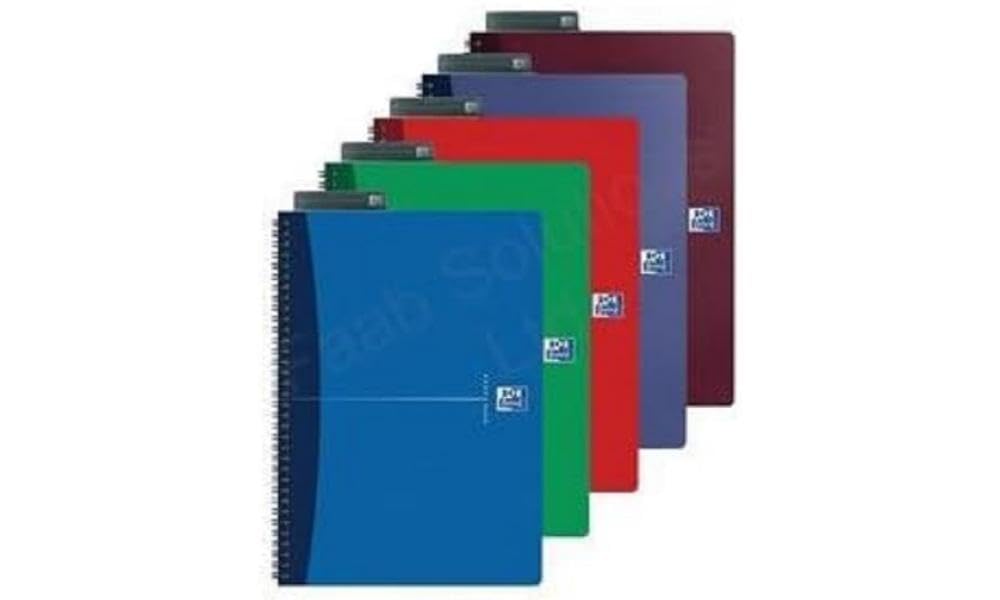 Oxford Office Essentials A5 Card Cover Wirebound Notebook Narrow Ruled with Margin 180 Page including Repositionable Divider/Ruler, Assorted Colours, 5 Notebooks