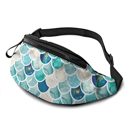 GOSMAO Riñoneras Deportivas,Riñoneras Running con Correa Ajustable,Escamas de Pescado Verde Azul,Bolsos de Gimnasio Bolsos Bandolera para Hombre Mujer