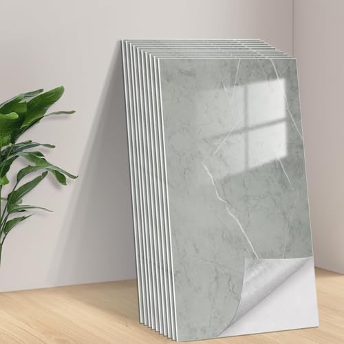 Tarwanear Tile Stickers Marble 10pcs/60x30cm Self Adhesive Wall Tiles Waterproof Oil Proof Self Adhesive Tiles for Walls Grey Wall Stickers Peel and Stick on for Kitchen Bathroom Home Decor