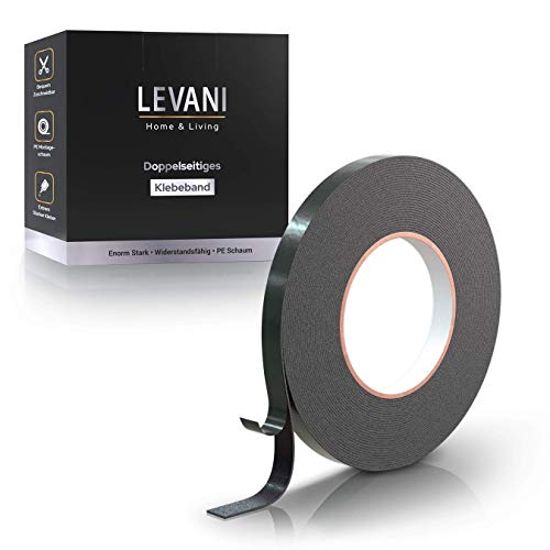 Levani Doppelseitiges Klebeband Extra Stark [10M] - Verbesserte Version - Klebeband Doppelseitig Stark aus standfestem Montageschaum - Spiegelklebeband inkl. Praktischer Montageband Aufbewahrungsbox Cover