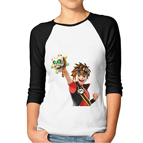 ShannonStone Women Zak Storm Front Print Graphic 3/4-Sleeve T-Shirts Raglan 3/4 Sleeve Tee Black