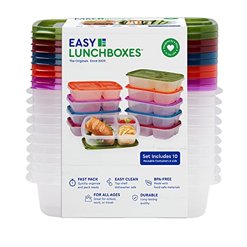 Easylunchboxes - Bento Lunch Boxes - Reusable 3-Compartment Food Containers For School, Work, And Travel, Set Of 10, (Classic) #TOP7