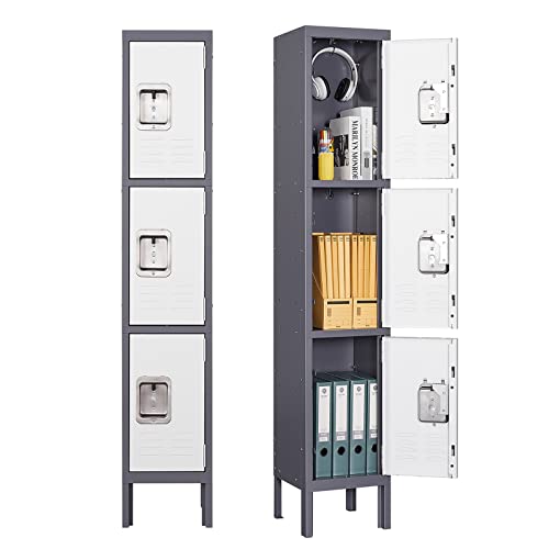 Casier en métal à 3 Portes Casiers de Fermeture en métal Casier vestiaire Armoire Metallique Vestiaire Métallique Armoire de Rangement en Acier Armoire Utilitaire pour Armoire de Bureau Salon et école Cover