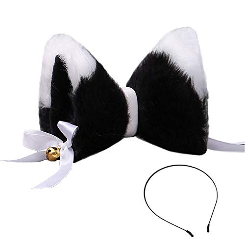 Doeheah - Oreja de gato, diadema, accesorios para el pelo de disfraz para mujeres, niñas, fiesta de Halloween, cumpleaños, cosplay, blanco y negro, Talla única