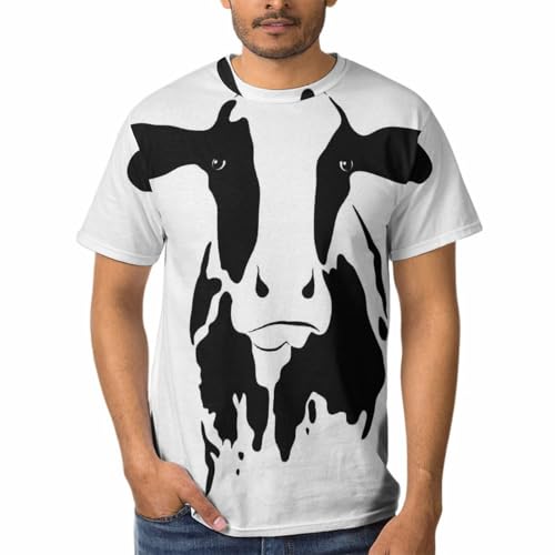 T-shirt vache blanche et noire pour homme à col rond et manches courtes