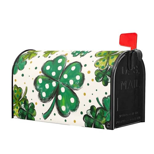 Image of St. Patrick's Day Mailbox Covers Magnetic Standard Size 21 X 25.5 Inch Green Shamrock Magnetic Mailbox Cover St Patricks Day Mailbox Wraps Post Box Cover Decoration Outdoor Garden Home Yard