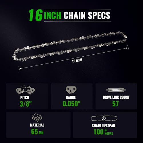 Image of 16 inch Chain Pitch: 3 /8 inch Low Profile 57 Drive Links Replacement Chain For Electric Chainsaw Gas Chainsaw .050 inch Gauge