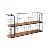 IRDFWH Rectangle Wall Shelf Unit 2 Tier Wooden and Black Metal Floating Shelves, Kitchen Spice Rack