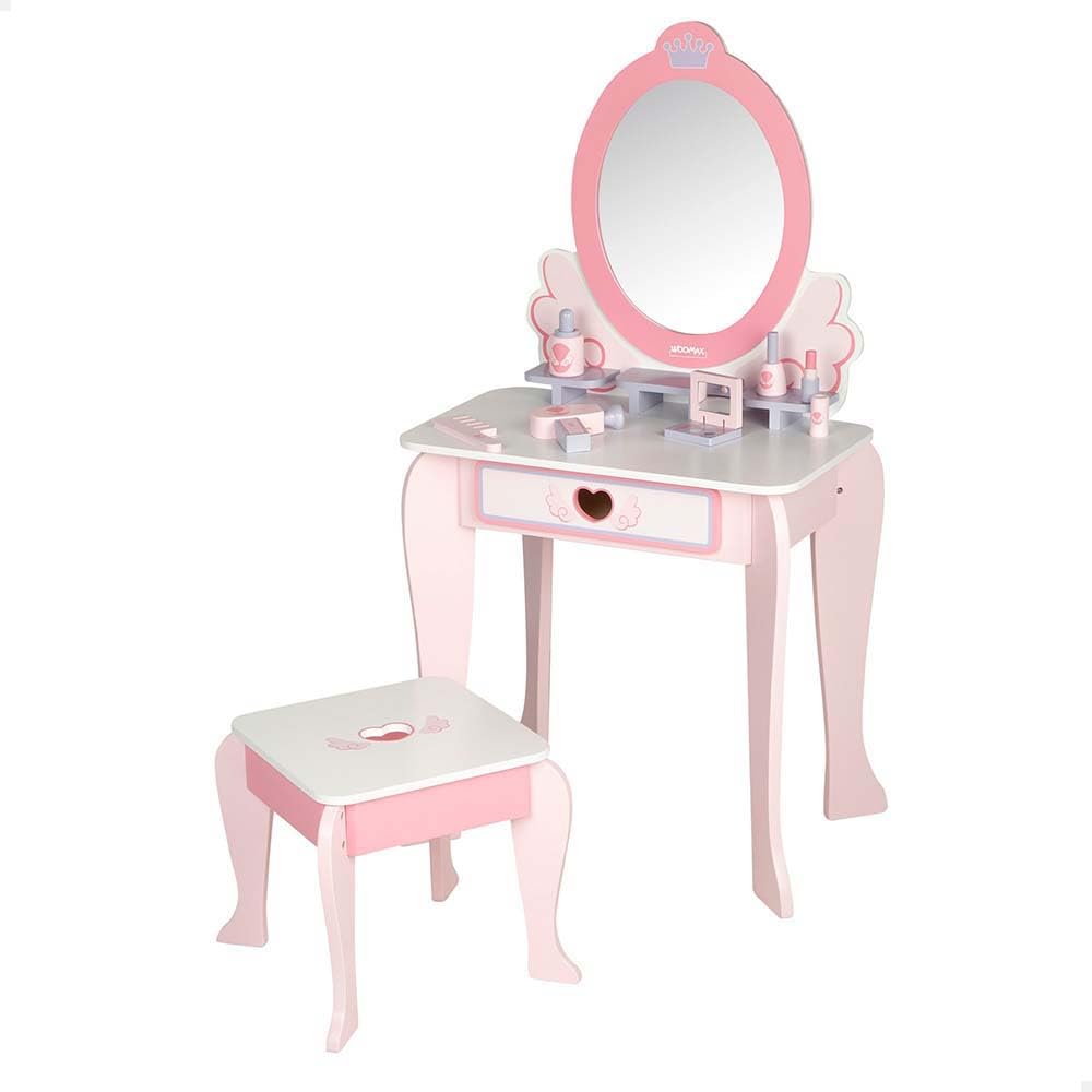 WOOMAX Tocador de Maquillaje para niñas con Taburete Madera y Espejo plexiglás, 50x34x92 cm, Colores Pastel, Tocadores Infantiles, Accesorios interactivos, Juguetes niños 3 años (33047)