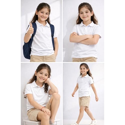 Image of Kids Girls Polo T-Shirt | Half Sleeves | 100% Organic Cotton Rich Bio-Wash Fabric | Ultra Soft & Breathable | Regular Fit | Plain Solid Color Casual Wear & School Uniform